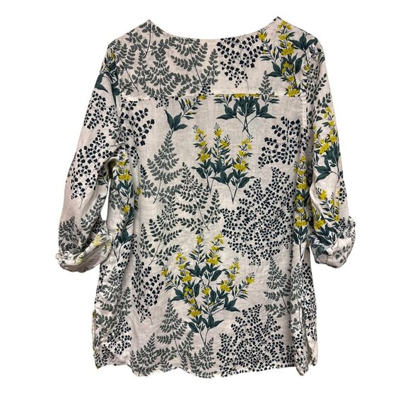 Cynthia Rowley Women's Shirt 100% Linen Floral Roll Tab Sleeve Button Size 1X - Picture 6 of 10